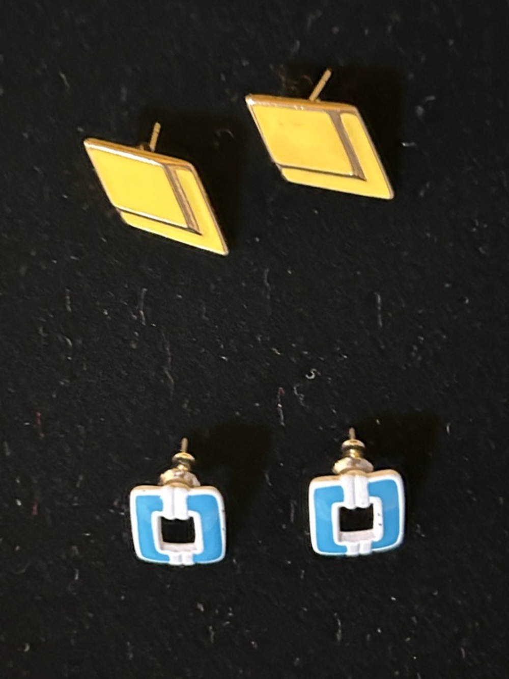 Yellow Enamel Geometric Stud Earrings - Set of 2 Pairs
